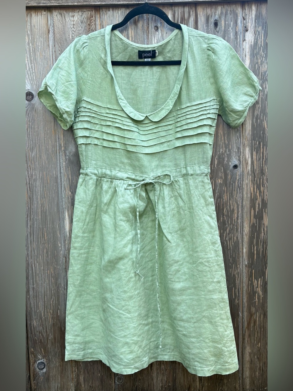 Vintage Peel Linen Short Sleeve Dress Size M Lagenlook Cottagecore Boho Chic